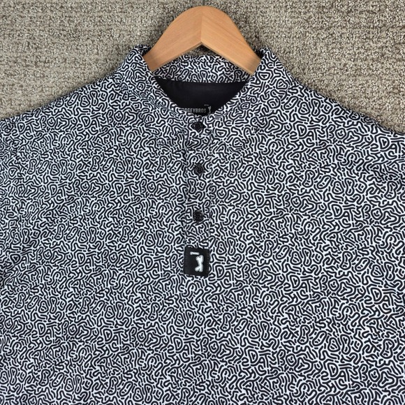 Bogey Bros Other - Bogey Bros Mens Golf Polo Shirt XL Black White Maze Print Short Sleeve Button Up